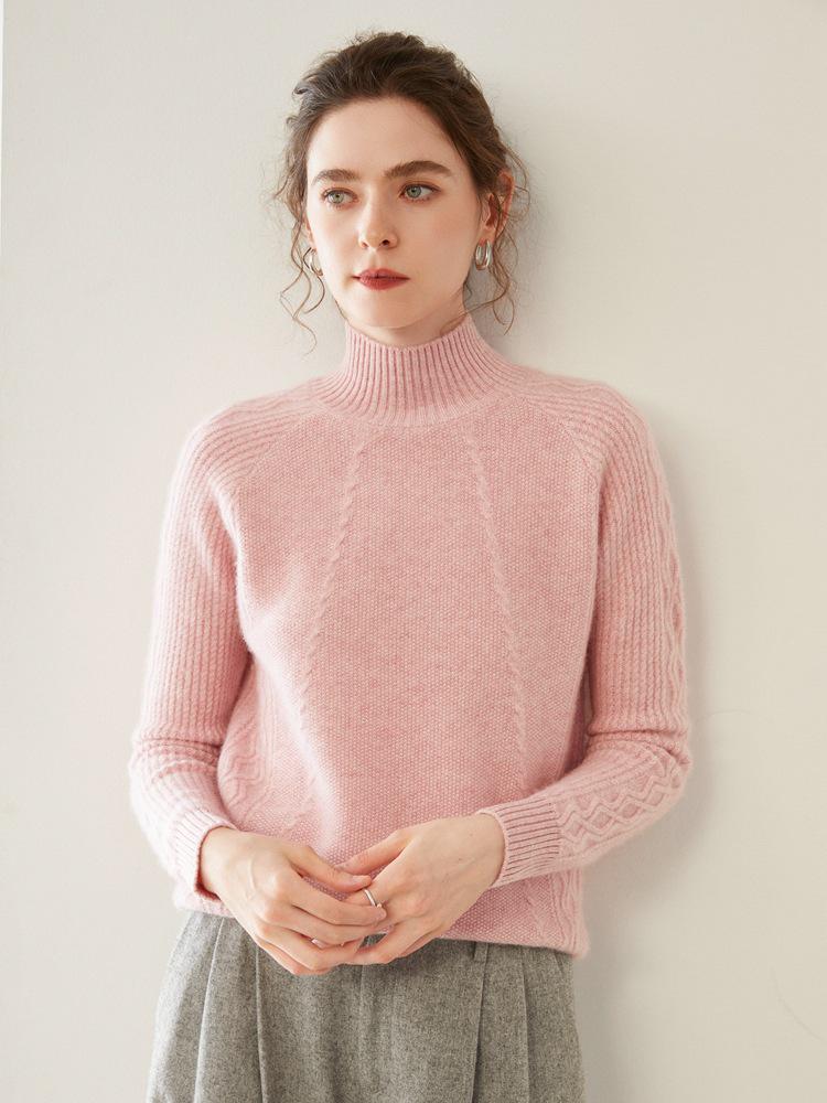 Cozy Cashmere Semi-High Neck Sweater: Slim Fit, Long Sleeve, Short, Loose Pullover - Perfect for Autumn/Winter