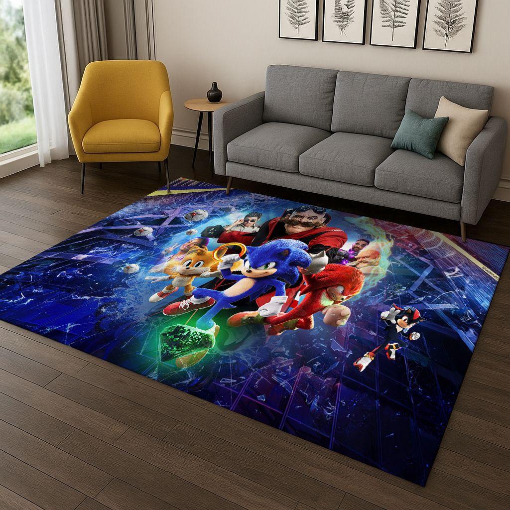 3D S-Sonic Cartoon Game Carpet Rug for Bedroom Living Room Sofa Doormat Home Decor,Kids Play Area Rug Non-slip Christmas Gift