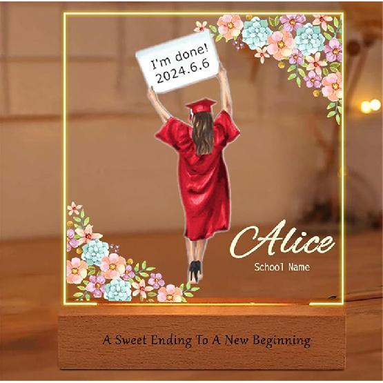 Personalized Graduation Lamp Gifts for Her Custom Class of 2024 Graduation Acrylic Plaque Night Light Congrats Grad Gift for Daughter Son Class of