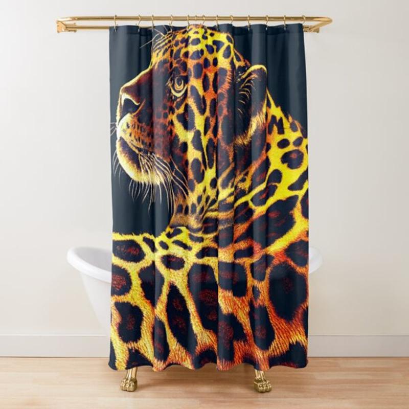 

Leopard Print Shower Curtain Brown Bathroom Curtain Wild Safari Animal Powerful Bathroom Set for Men Panthera Bathroom Decor Set W90xH180cm
