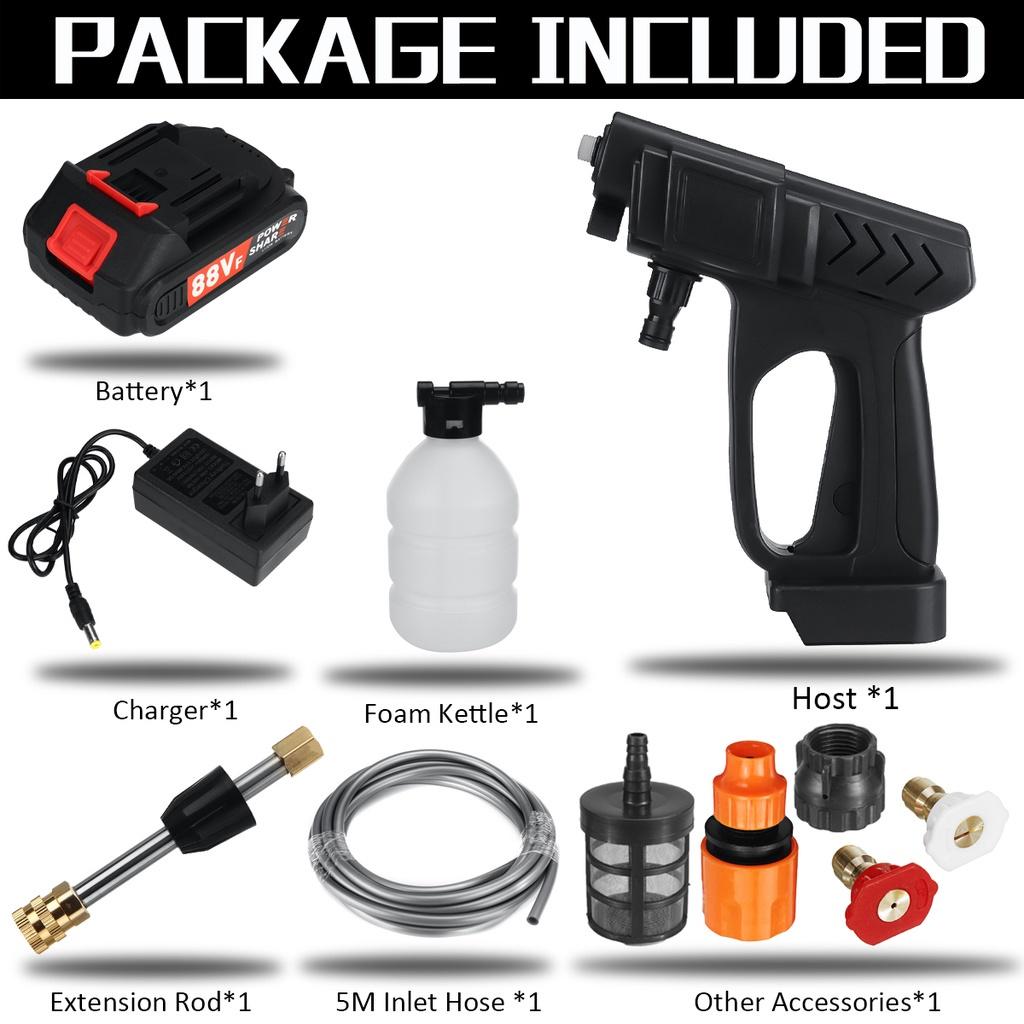 AC 110-220V Cordless High Pressure Car Washer 88VF Rechargeable Car Wash Guns Electric Water Guns Foam Machine for 18V Battery 1500W
