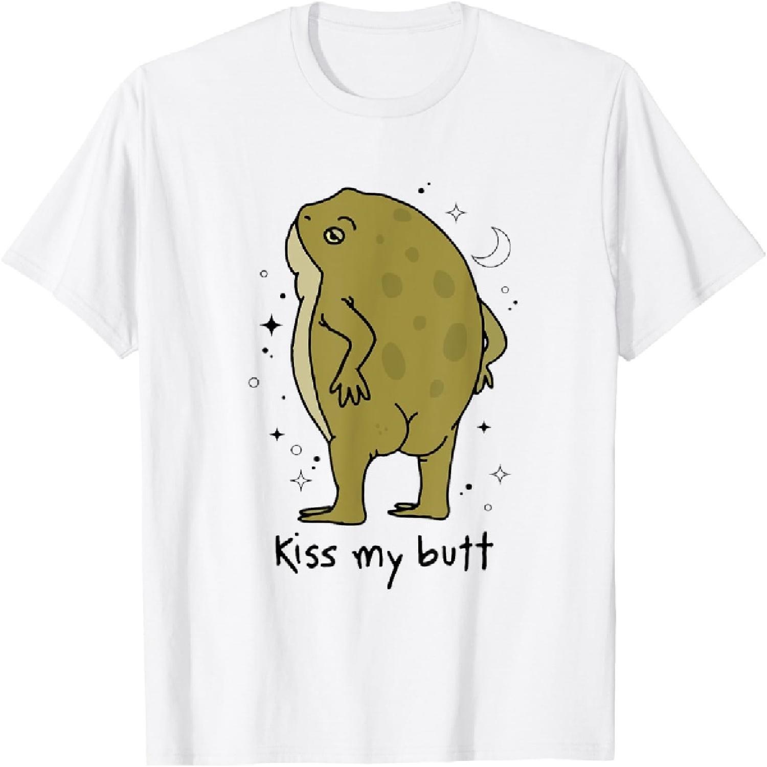 Frog Art Cottagecore Kiss My Butt Funny Frog Lovers Adult T-Shirt S