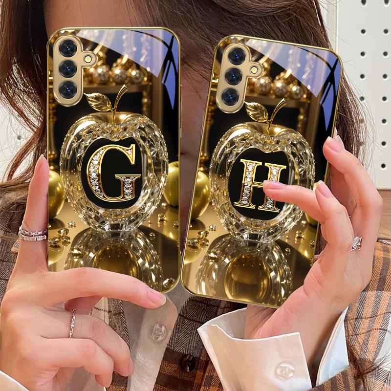 High-End goldener Buchstabe 'F' Für Samsung Galaxy S20 FE S21 S22 S23 Plus S24 Ultra 25Ultra S21+ S9+ S22Plus Goldene Glas-Handyhülle