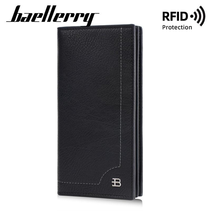 Baellerry RFID Protection Long Wallets for Men Vintage Design Business ID Card Holder Anti Theft Cash Money Bags Purse GZW