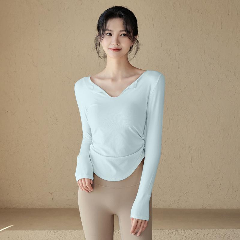 

Костюм для йоги с отложным воротником: Спортивный топ с длинным рукавом, приталенный силуэт, подчеркивающий талию, для бега и фитнеса, женская футболка 2024 осень/зима L