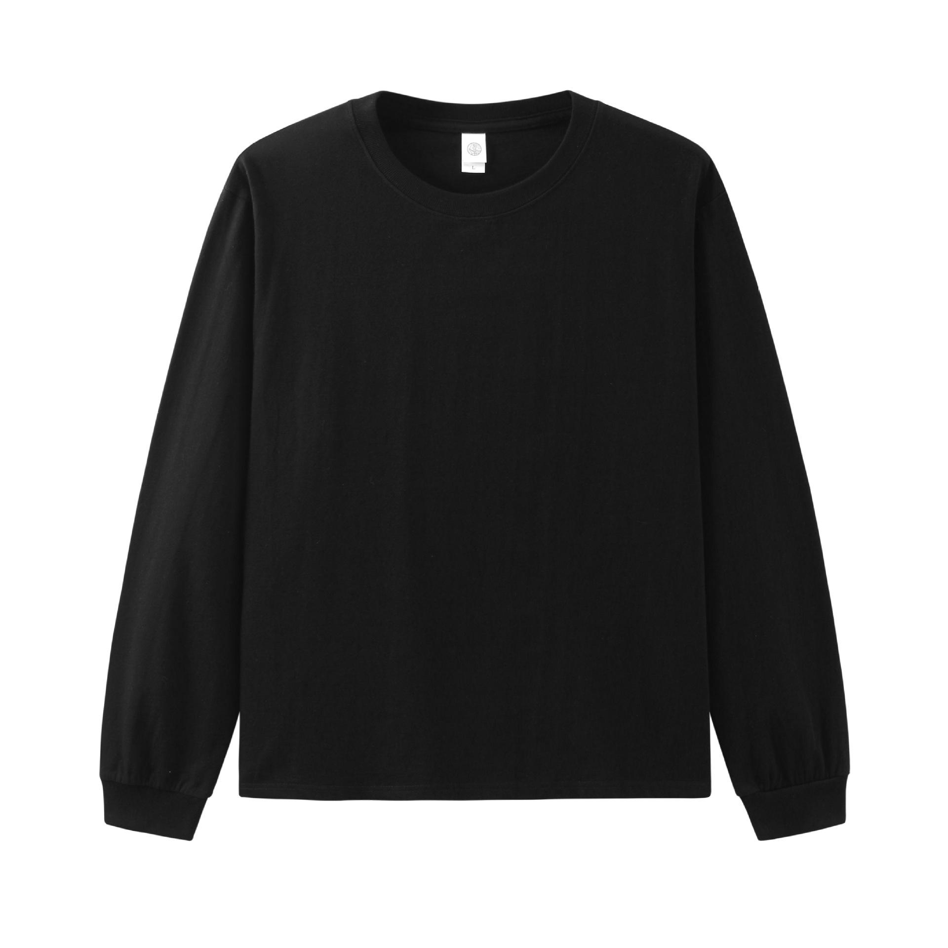 

Белая хлопковая футболка с длинными рукавами, 230 г, свободная однотонная рубашка с круглым вырезом для мужчин и женщин XL чёрный