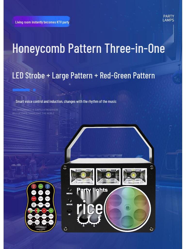 2026 Honeycomb Mini Laser Stage Light: Three-in-One with Dazzling Patterns, Seven-Color KTV and Strobe Effects