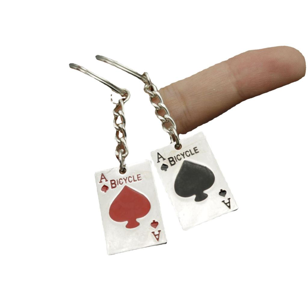 Alloy Poker Ace of Spades Red Keychain
