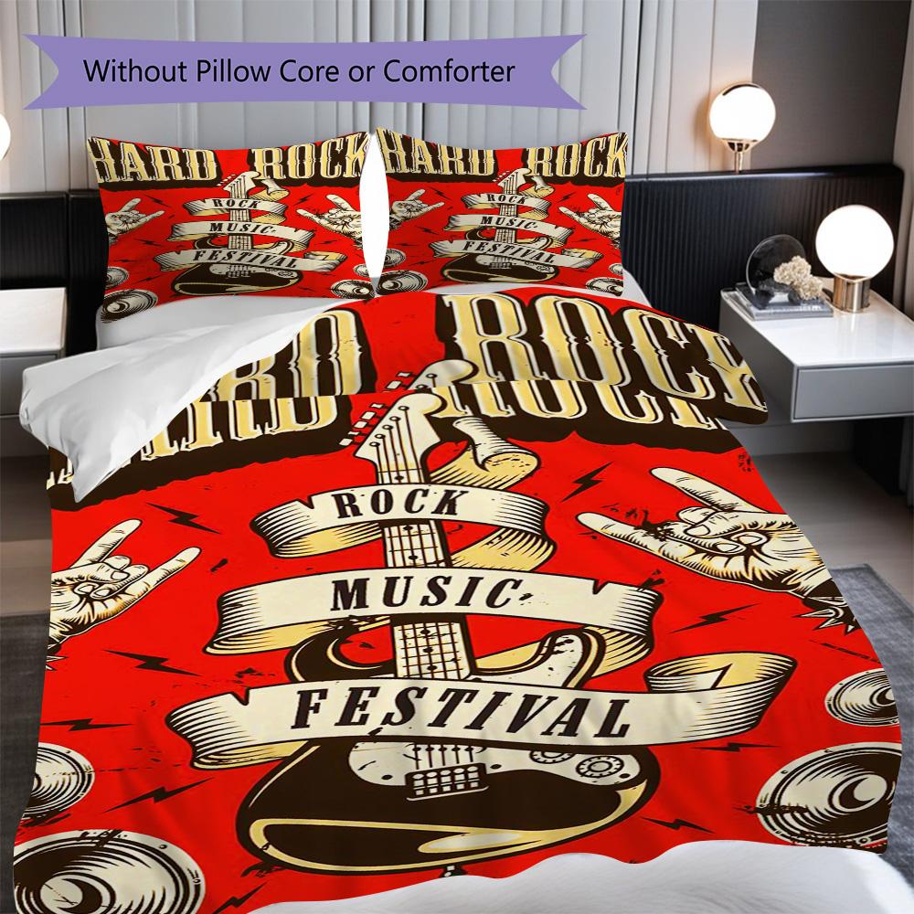 

1PC Music, guitar Theme Bedding Quilt Set Quilt Cover Pillowcase Home Decoration Birthday Gift (1 * duvet cover + 9 * pillowcase, without core) 135x200cm