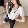 Women's V-Neck Casual Summer T-Shirt: Slimming, Versatile, Trendy, Short Sleeve, Solid Color