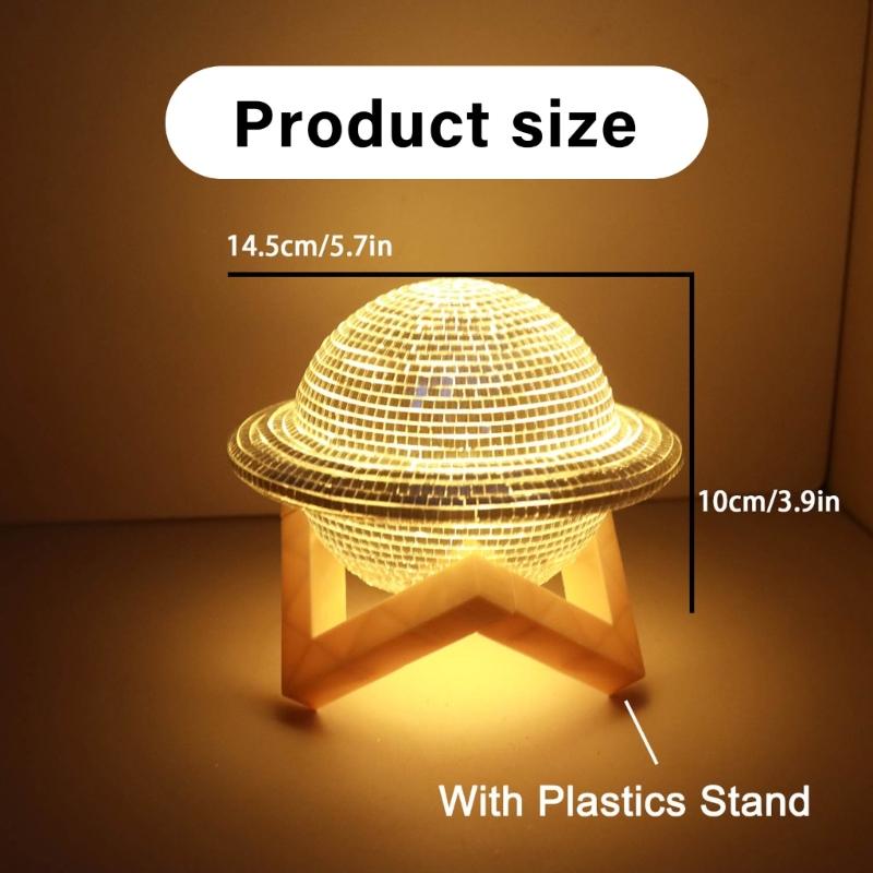 3D Planet LED Nightlight With Stained Glass Design Warm Glows Table Lamp with Stand For Children Bedroom Nursery Decors