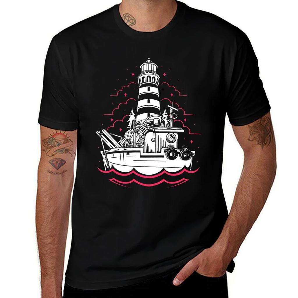 Boat Lighthouse TShirt Vintage Style Printed Top