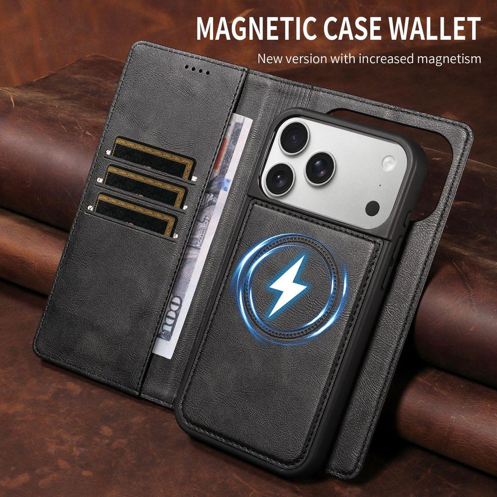 iPhone 18 Pro Max Magnetic Leather Case with Imitation Cowhide Texture and Flip Card Holder