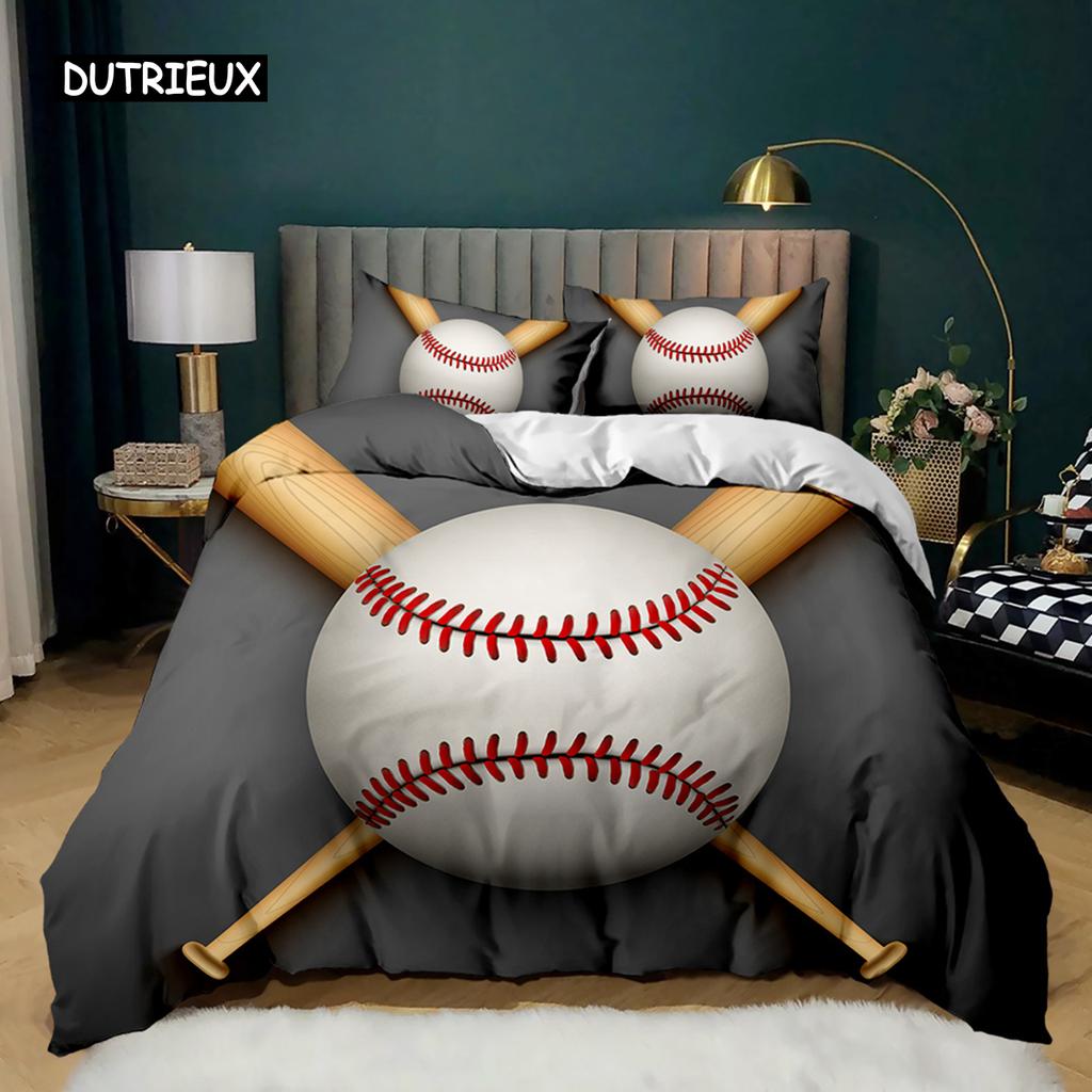 Baseball Bettbezug Set Baseballschläger Bettwäsche Set für Kinder Jugendliche 3D Baseball Sport Doppel Queen King Size Polyester Steppdecke Bezug