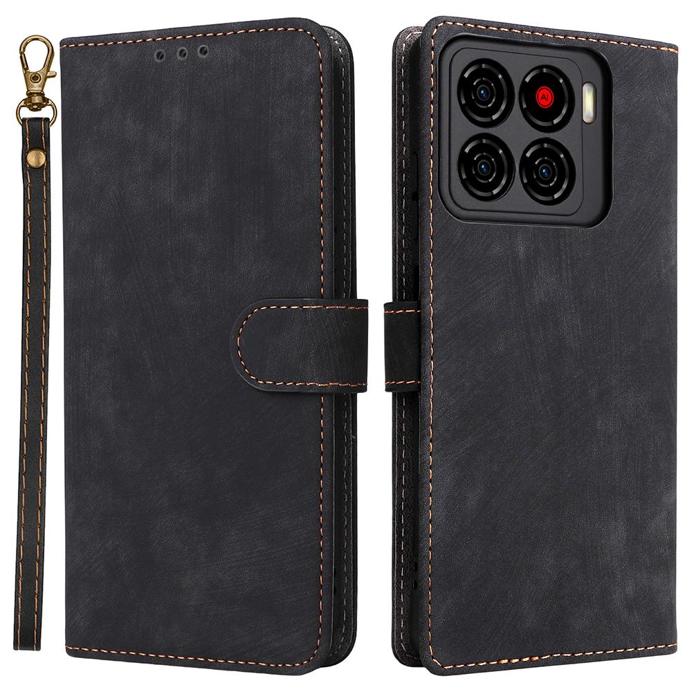 För ZTE Blade A56 Fodral Plånbok RFID-blockerande PU-läder Telefonskydd Ställ med Rem