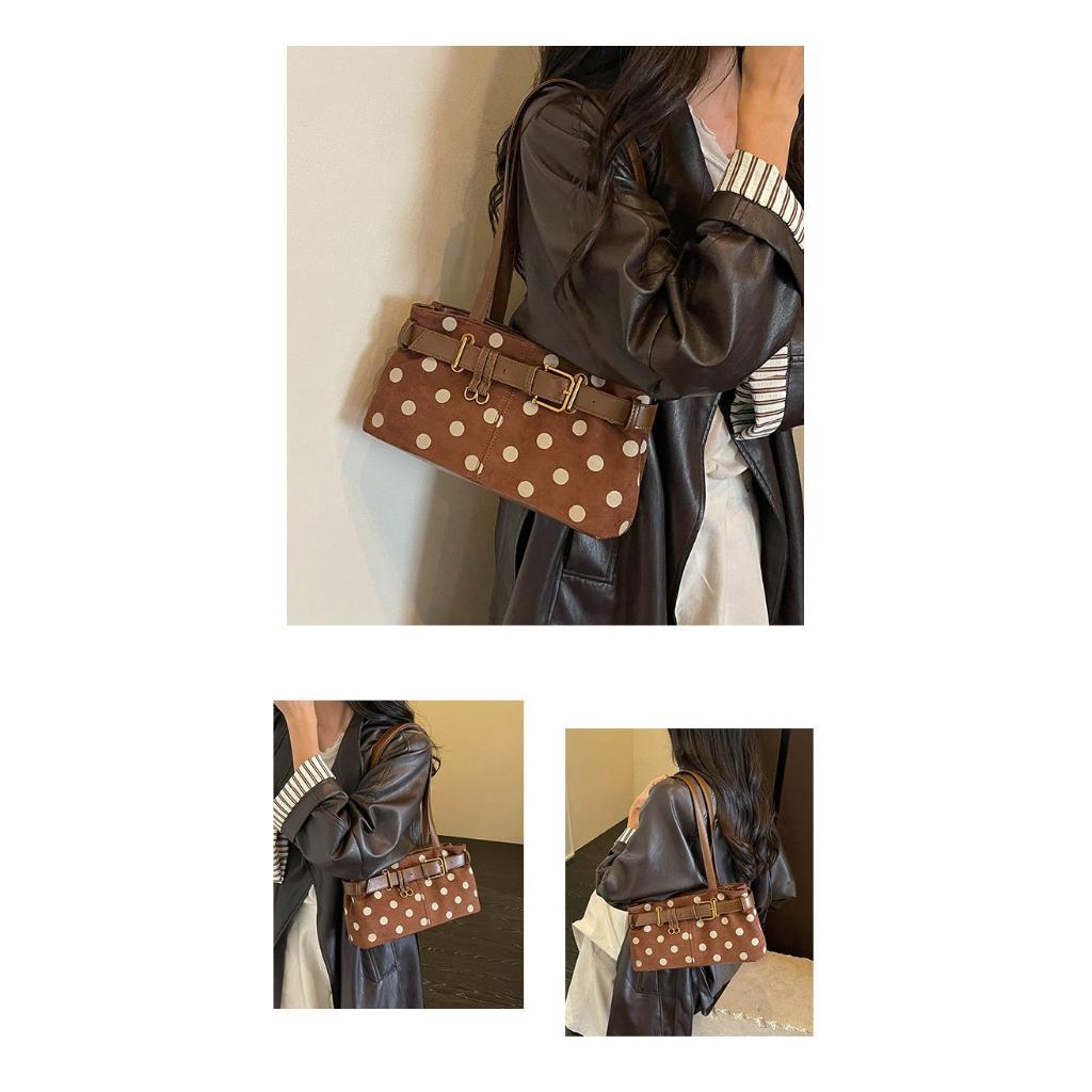 Xeie Thuk Tote Bag Women Velvet Polka Dot Underarm Handheld Daily Commute