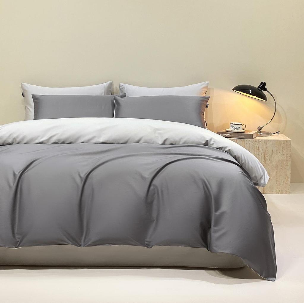 50s Double-Strand Xinjiang Long-Staple Cotton Sateen Solid Color Luxury Bedding Set (4-Piece)