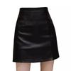 Women's High-Waist PU Leather A-Line Skirt - Black Slit Short Skirt for Autumn/Winter
