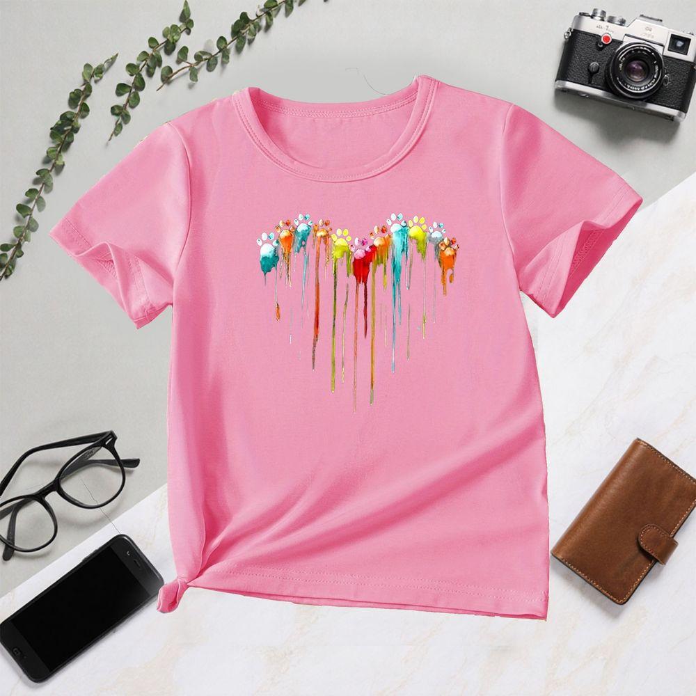 Colorful Paint Splatter Heart Graphic T-Shirt Women Summer Short Sleeve Love Print Vintage Tops Female