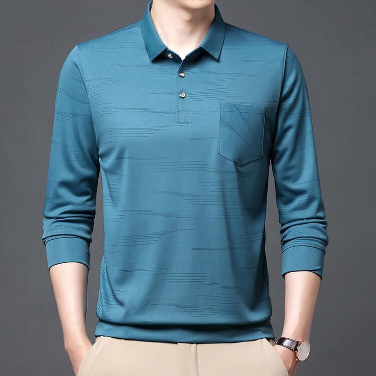 Long-sleeved T-shirt Men's Mercerized Cotton Pocket Polo Shirt Middle-aged Dad Shirt Thin Loose Top