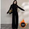 Women's Fleece-Lined Two-Piece Sports Suit - Thickened Stand Collar Cardigan & Wide-Leg Pants for Autumn & Winter