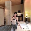 Gray Lace Polka Dot Camisole with Chest Pads - Women's Slimming Summer Top