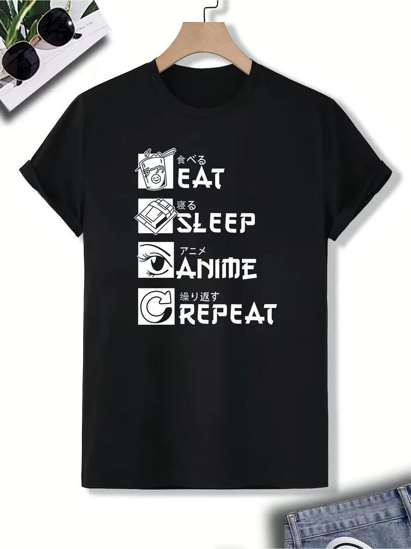 Men S Anime Graphic T-Shirt -  Eat Sleep Anime Repeat  Design, Lightweight & Bre XXXL