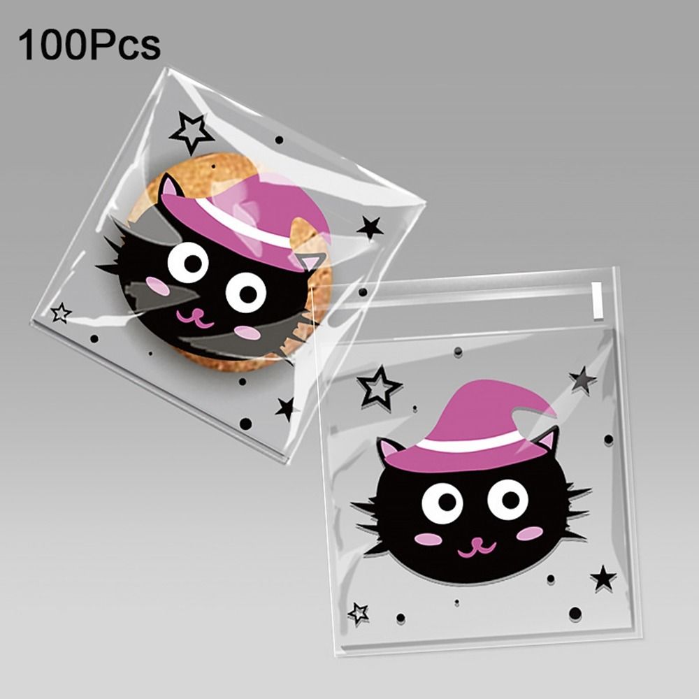 100Pcs Self-adhesive Trick or Treat Bags Plastic Candy Cookie Bags Halloween Candy Bags  Party