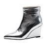 Winter Women Pointed Toe Booties Gold Silver Ankle Boots Footwear Platform High Heels Zip Wedges Shoes Woman Bota Feminina Botte