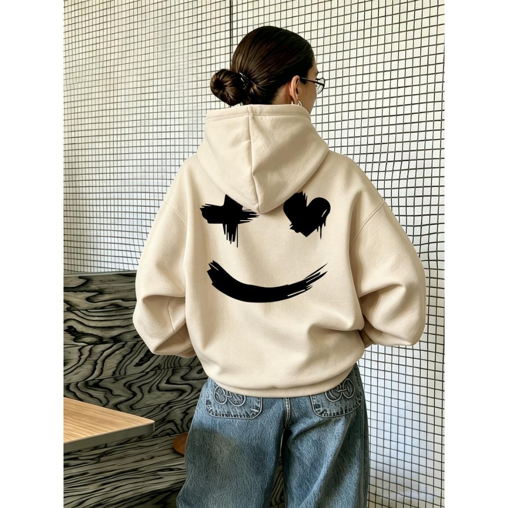 Creative Funny Faceprinting Loose Youth Tops Woman Y2K Casual Hoodies Hip Hop Crewneck Pullovers Comfortable Autumn Streetwear