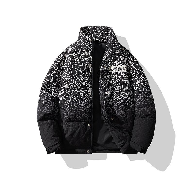 

Осенняя мужская одежда с хлопковой подкладкой, куртка с трендовым принтом, студенческий свободный топ M чёрный
