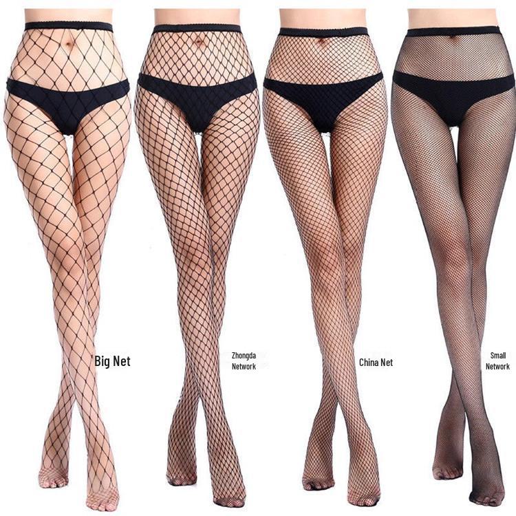 Seductive Black Fishnet Stockings with Bow and Letter Details - Plus Size European and American Styles