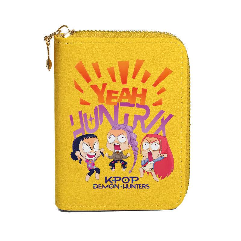 Kpop Demon Hunters Zipper PU Wallet Short Multiple Card Slots Purse 10.5x8x2.5cm