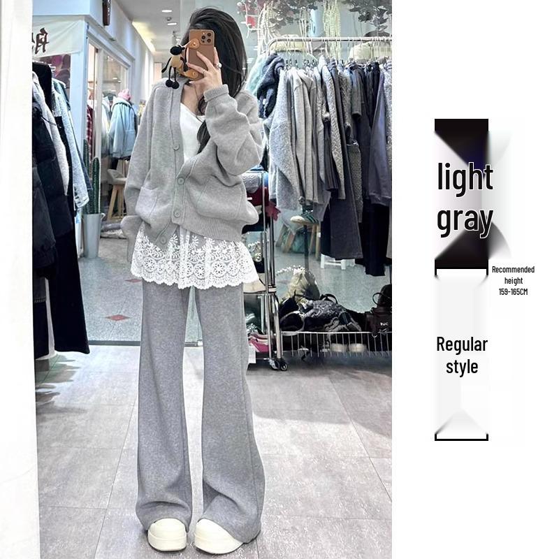 

Брюки клеш с высокой посадкой темно-серого цвета - Прямые повседневные спортивные брюки для женщин M (96-105 jin)