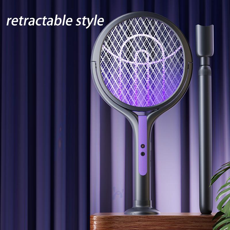 USB Rechargeable Electric Mosquito Swatter Foldable & Retractable Design with Auto LED Attractant Home Outdoor Bug Zapper