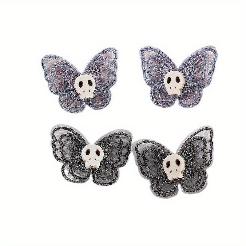 4pcs Bold Butterfly Skull Design Hair Clips - Punk Rock Inspired Barrettes for Women, Cosplay Accessories, Y2K Aesthetic