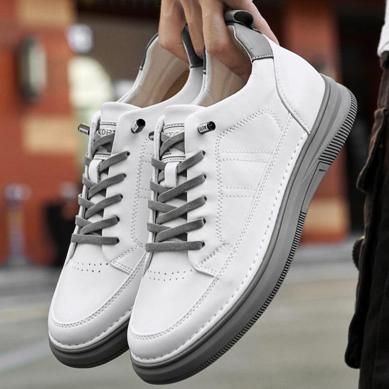 Herren Echtleder Höhenvergrößernde Weiße Freizeitschuhe 2024 Sommer Atmungsaktive Board-Schuhe