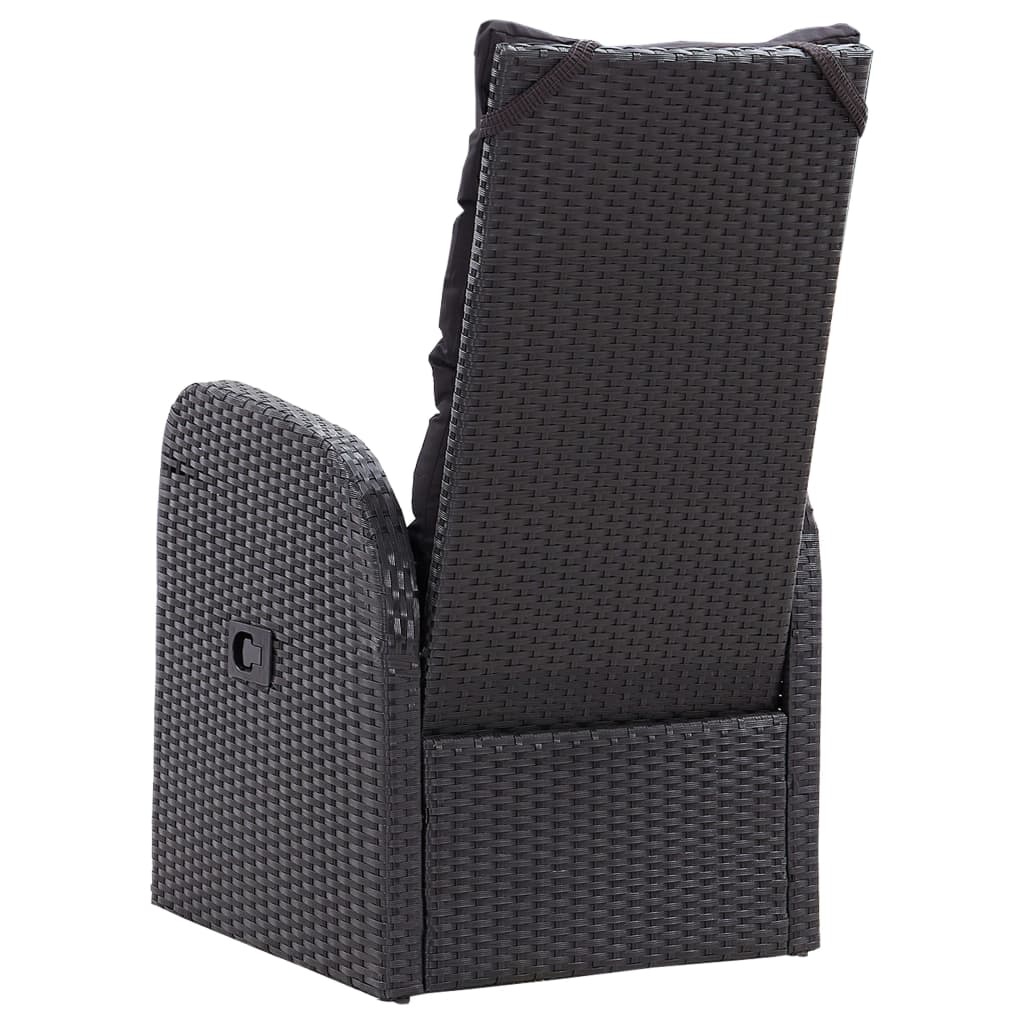 Garden Lounge Chair with Cushions 2 pcs Adjustable Black Poly Rattan