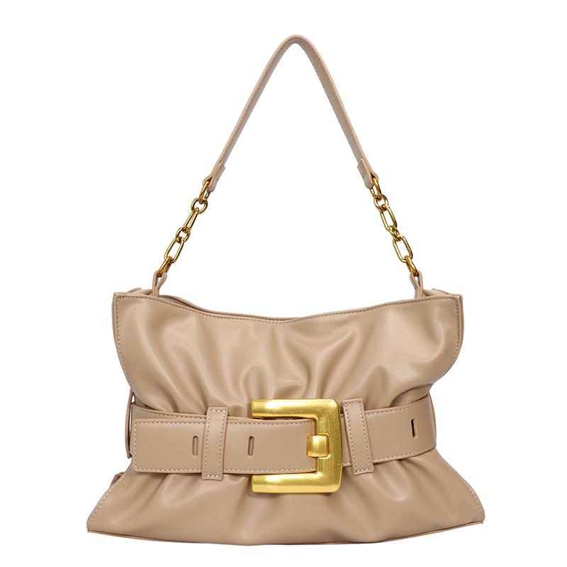 

Women s 2025 Cross-Border Belt Buckle Pleated Underarm Tote: Versatile Single Shoulder & Crossbody Bag.