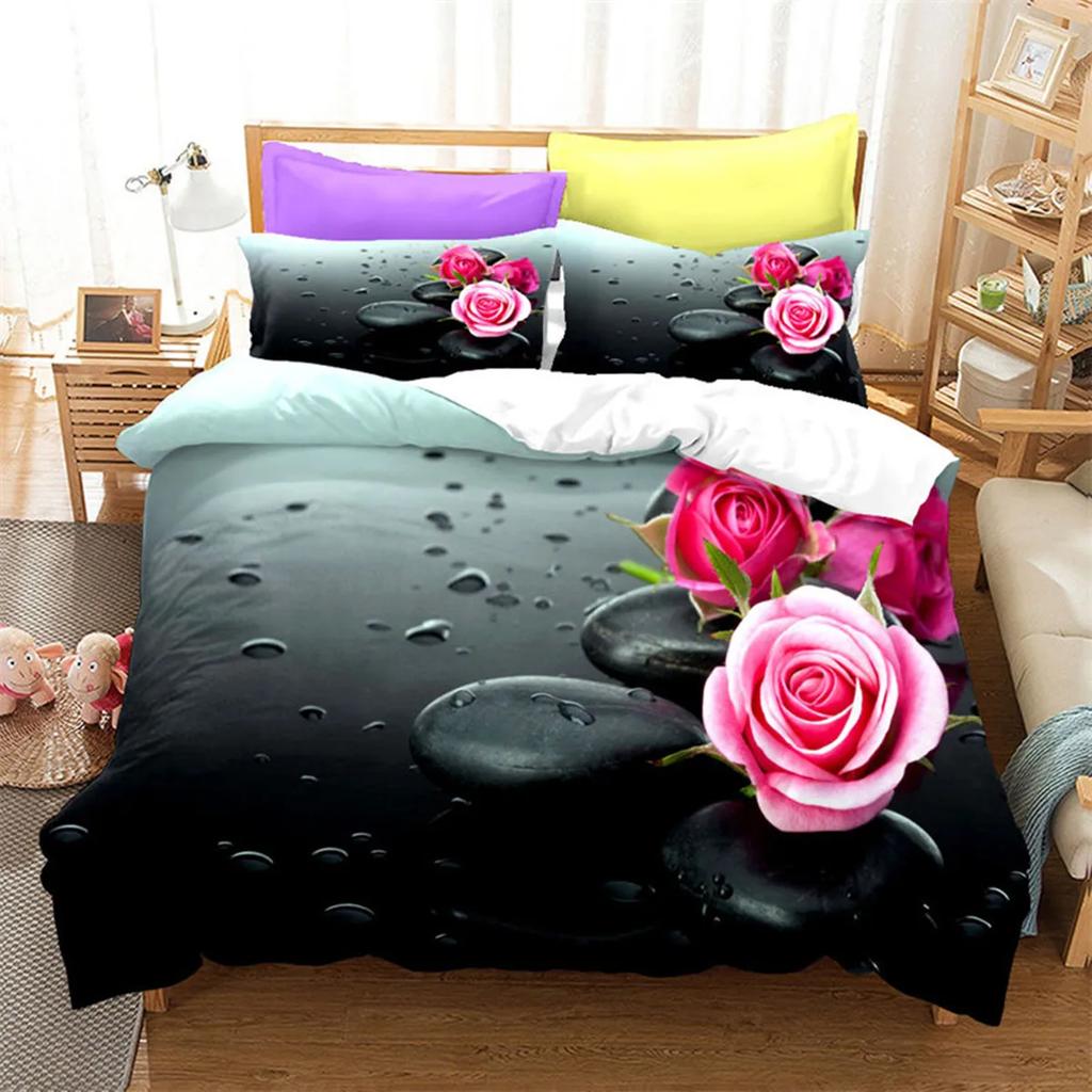 Red Rose Romantic Valentine's Day Floral Soft Duvet Cover for Women Young Girls Valentine's Day Gift Flowers Print Comfortable Quilt Cover Rom Decor