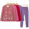 Elderly Women's Fleece-Lined Winter Underwear Set - Warm Pajamas & Cardigan