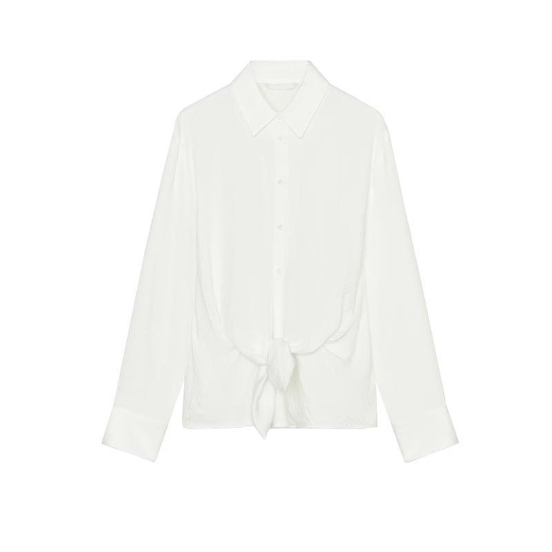 Spring New Women's Clothing Isn Style Bow Tie Drape Loose Long Sleeves Lapel Casual Shirt Tops 2298057