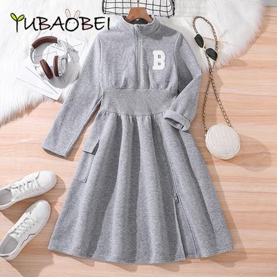 Mädchen Kleider Kinder Kleidung Herbst Mode Buchstaben Patch Stehkragen Langarm Pullover Sportkleid