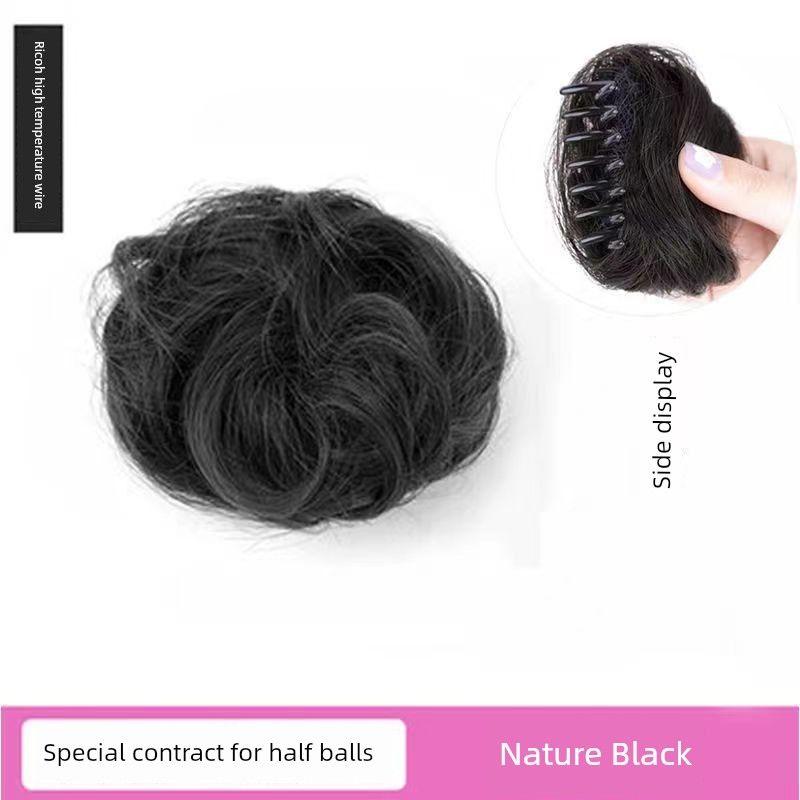 

Bun Wig Grip Half Tie Barrettes Female Back Head Hair Volume Less Clip Hair Bag Headdress Updo Gadget Hair Ring Mini Small Grab Card Nature Black