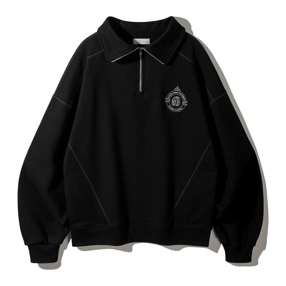 BAKKEN Semi-Crop Balloon Fit Half Zip-Up Sweatshirt Bk5690_Black