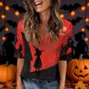 Women's V-Neck Short Sleeve Halloween Print Casual Top