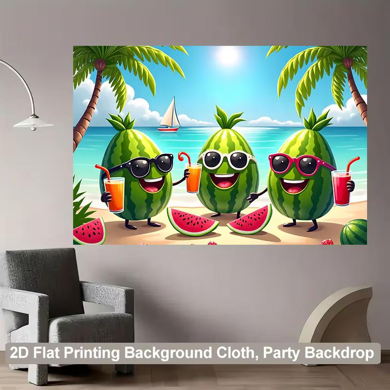 2D Tropical Beach Watermelon Backdrop Cartoon Fruit Summer Party Decor