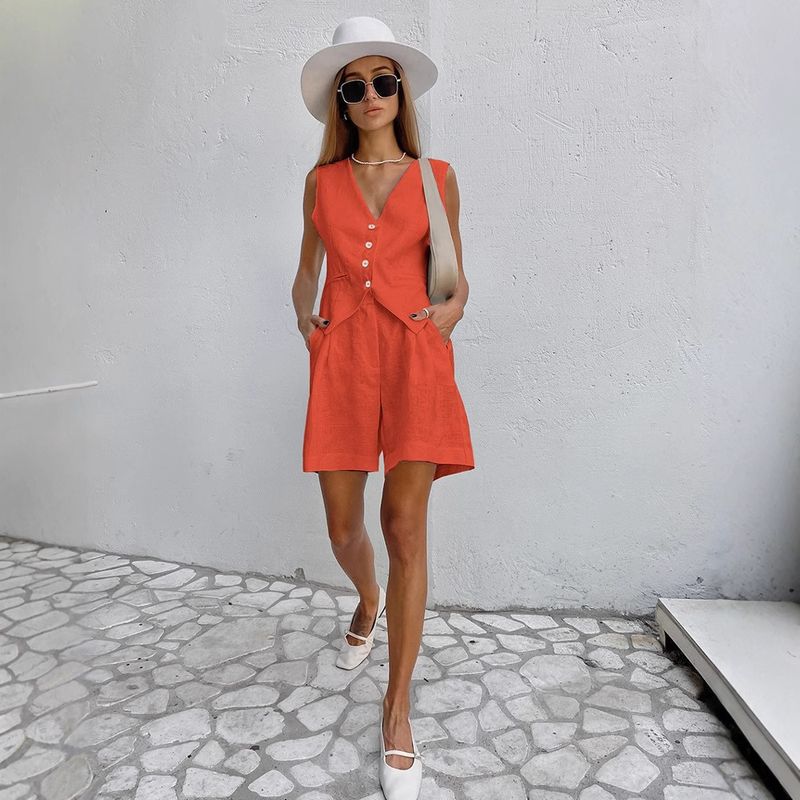 Vest Shorts Set2025 European and American Women Summer Casual Cotton and Linen Suit Sleeveless Vest Shorts Two-piece Set