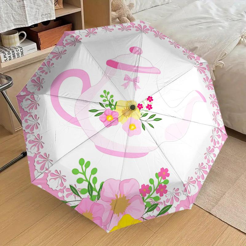 

1pc TeaPot Floral Automatic Folding Umbrella, Casual Outdoor Accessory, Birthday Festival Gift yy251126103