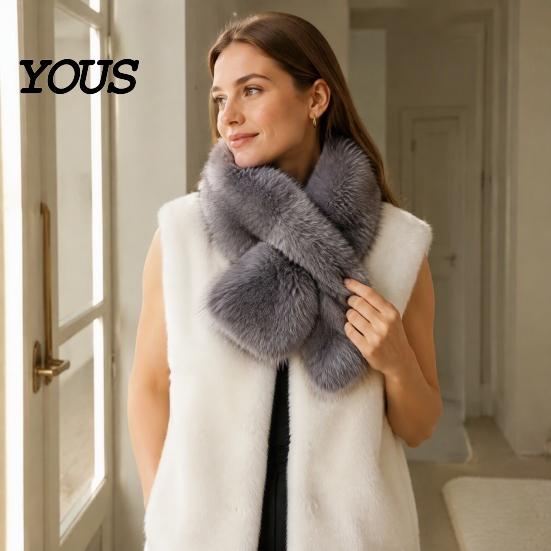 Daily Commute Cold Protection Plush Cross Scarf, Stylish Faux Fur Winter Neck Warmer, Soft Warm Wrap for Coat Double-Sided Thermal Elegant Scarf
